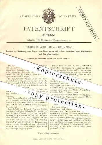 original Patent - Gebrüder Nouveau in Luxemburg , 1883 , Werkzeug zum Biegen von Eisenrohren , Gewinde , Metall , Eisen