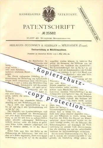 original Patent - Heilmann-Ducommun & Steinen in Mülhausen , Elsass , 1883 , Molletiermaschinen , Moletten , Gravierung