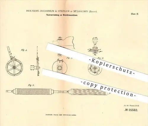 original Patent - Heilmann-Ducommun & Steinen in Mülhausen , Elsass , 1883 , Molletiermaschinen , Moletten , Gravierung