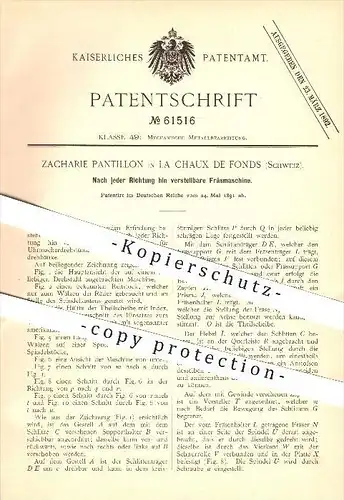 original Patent - Zacharie Pantillon in La Chaux de Fonds , Schweiz , 1891 , verstellbare Fräsmaschine , Fräsen , Metall