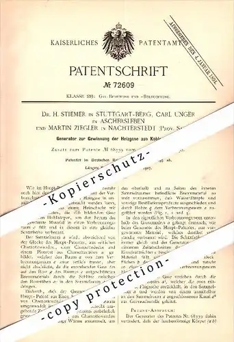 Original Patent - M. Ziegler in Nachterstedt / Seeland , Dr. H. Stiemer ,C. Unger in Aschersleben , 1893 , Generator