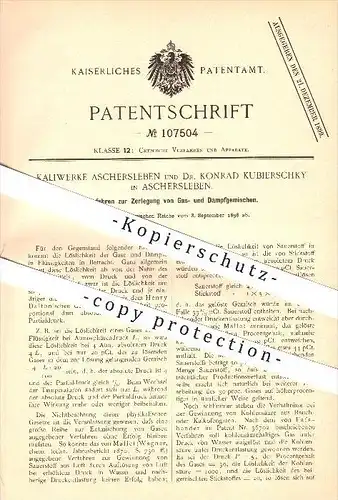 original Patent - Kaliwerke Aschersleben & Dr. Konrad Kubierschky , 1898 , Zerlegung von Gas- und Dampfgemischen , Gas !