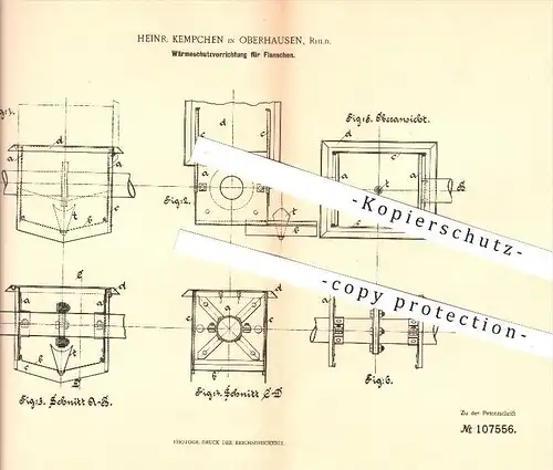 original Patent - Heinr. Kempchen in Oberhausen , 1898 , Wärmeschutzvorrichtung für Flanschen , Wärmeschutz !!!