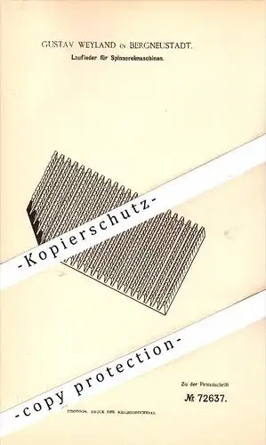 Original Patent - Gustav Weyland in Bergneustadt , 1893 , Laufleder für Spinnereimaschinen , Spinnerei !!!