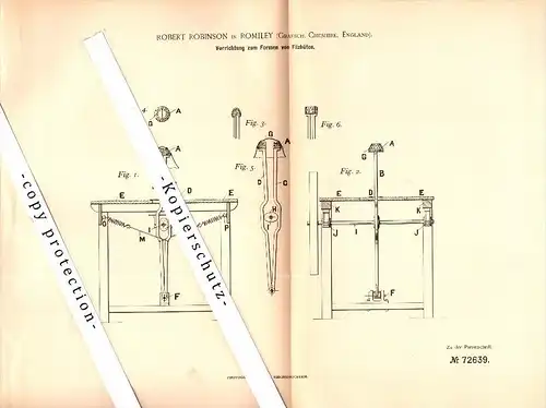 Original Patent - Robert Robinson in Romiley , Cheshire , 1893 , Apparatus for shaping of felt hats , Stockport !!!