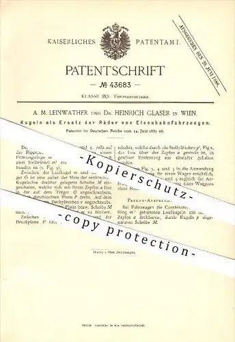 original Patent - A. M. Leinwather und Dr. Heinrich Glaser , Wien , 1887, Räder bei Eisenbahnen , Eisenbahn , Lokomotive