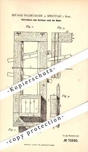 Original Patent - Eduard Baumgarten in Sprottau / Szprotawa , 1893 , Rahmen für Natur-Zeichnung , Maler , Schlesien !!!