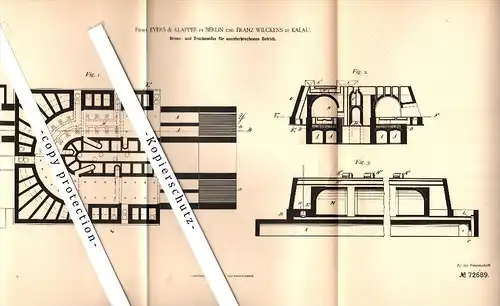 Original Patent - F. Wilckens in Calau und Evers & Klapper in Berlin , 1893 , Brenn- und Trockenofen , Keramik , Kalau !