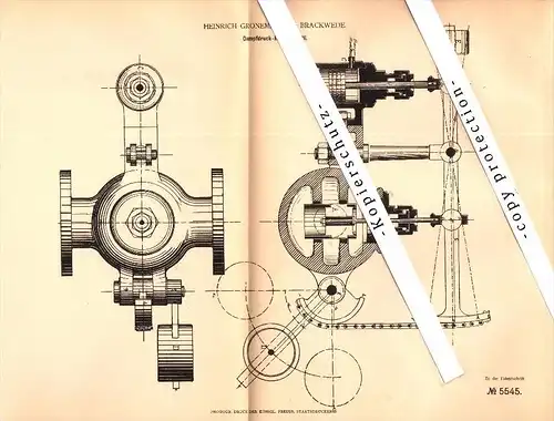 Original Patent - Heinrich Gronemeyer in Brackwede b. Bielefeld , 1878 , Dampfdruck-Reducirventil , Maschinenbau !!!