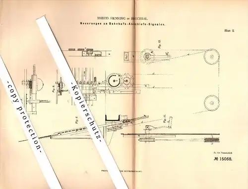 Original Patent  - W. Henning in Bruchsal , Baden , 1880 , Bahnhof - Signalanlage !!!