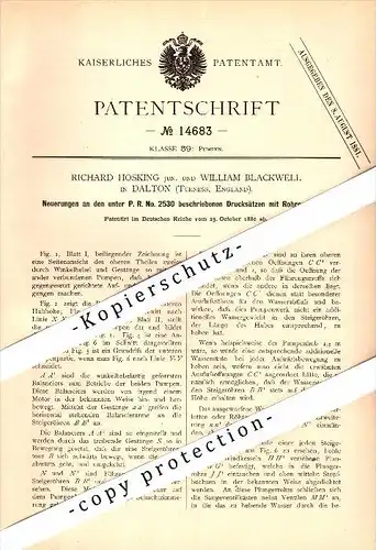 Original Patent - Richard Hosking und W. Blackwell in Dalton-in-Furness , 1880 , pump , water Pump , Barrow !!!