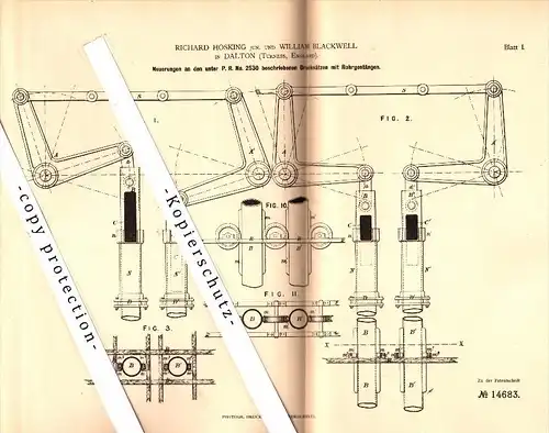 Original Patent - Richard Hosking und W. Blackwell in Dalton-in-Furness , 1880 , pump , water Pump , Barrow !!!