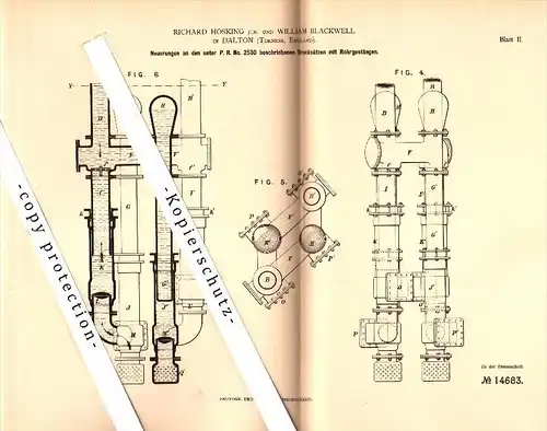 Original Patent - Richard Hosking und W. Blackwell in Dalton-in-Furness , 1880 , pump , water Pump , Barrow !!!