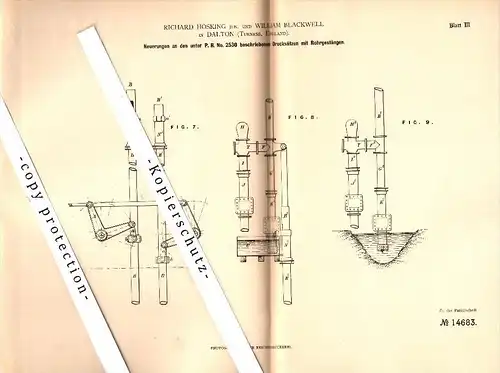 Original Patent - Richard Hosking und W. Blackwell in Dalton-in-Furness , 1880 , pump , water Pump , Barrow !!!