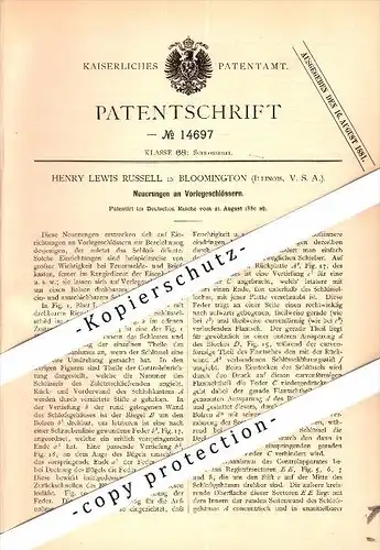 Original Patent - Henry L. Russell in Bloomington , Illinois , USA , 1880 , Lock for fire alarm and mailbox !!!