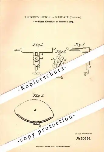 Original Patent - Frederick Upton in Margate , England , 1884 , Chin rest on violins , violin , Geige !!!