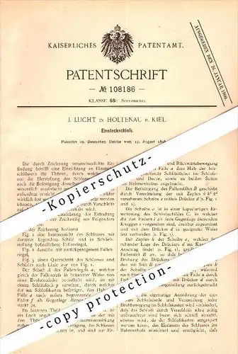 Original Patent - J. Lucht in Holtenau b. Kiel , 1898 , Einsteckschloß , Türenbau , Schloss !!!