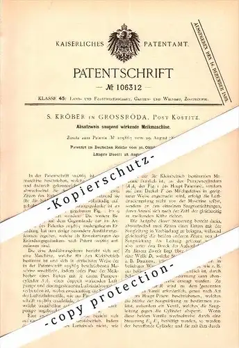 Original Patent - S. Kröber in Großröda b. Starkenberg , Post Kostitz , 1897 , Melkmaschine , Viehzucht , Landwirtschaft