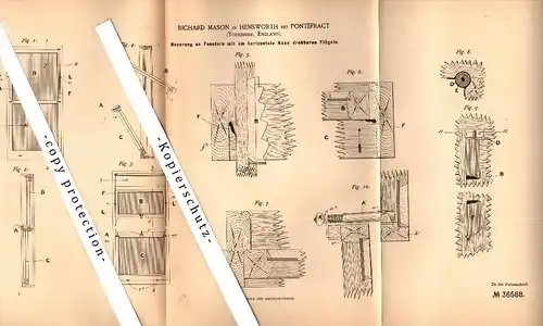 Original Patent - Richard Mason in Hemsworth b. Pontefract , Yorkshire , 1885 , Window with rotary wings  !!!