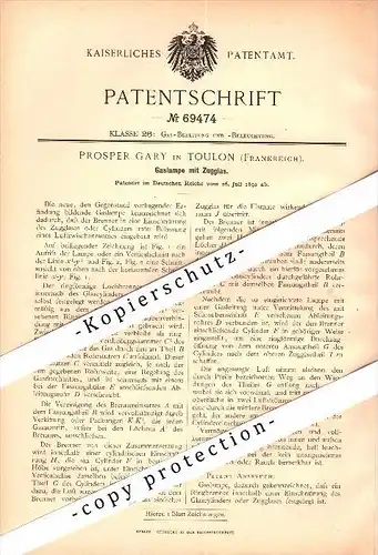 Original Patent - Prosper Gary à Toulon , 1892 , Lampe à gaz !!!