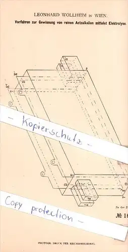 Original Patent - Leonhard Wollheim in Wien , 1881 , Gewinnung von Aetzalkalien !!!