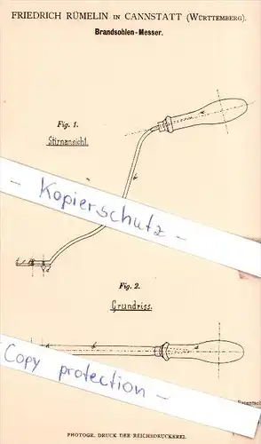 Original Patent - F. Rümelin in Cannstatt , Württemberg , 1881 ,  Brandsohlen-Messer , Stuttgart !!!