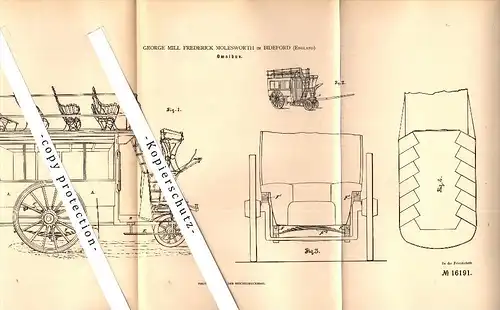 Original Patent - George M.F. Molesworth in Bideford / Devon , 1881 , carriage , omnibus , wagon , Kutsche !!!