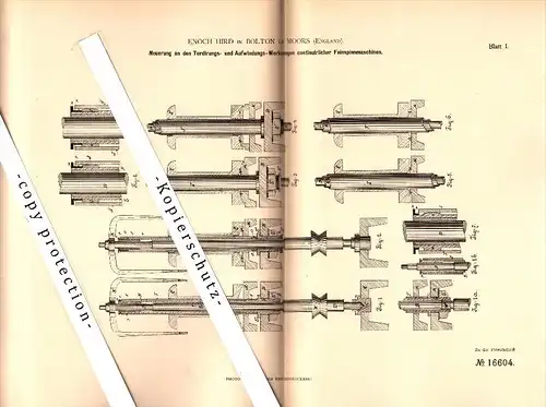 Original Patent - Enoch Hird in Bolton le Moors , England , 1881 , Apparatus for spinning !!!