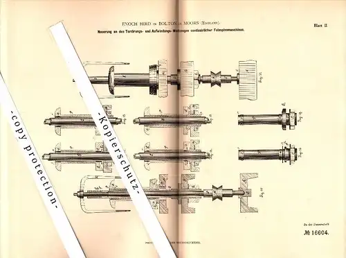 Original Patent - Enoch Hird in Bolton le Moors , England , 1881 , Apparatus for spinning !!!