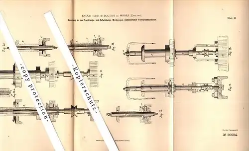 Original Patent - Enoch Hird in Bolton le Moors , England , 1881 , Apparatus for spinning !!!