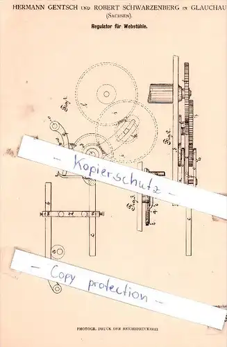 Original Patent - H. Gentsch und R. Schwarzenberg in Glauchau  , 1881 , Regulator für Webstühle !!!