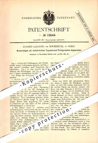 Original Patent - Alfred Lalouel de Sourdeval à Paris , 1881 , électrique Telegraph , télégraphie !!!
