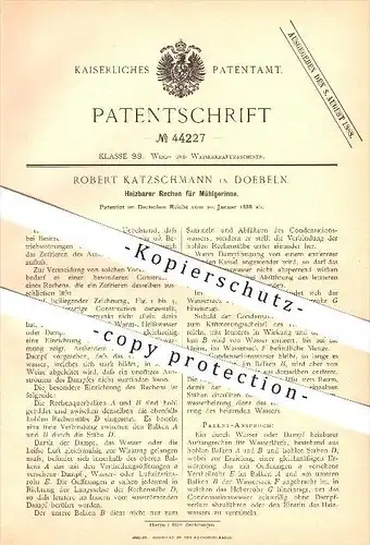 original Patent - Robert Katzschmann in Doebeln , 1888, Heizbarer Rechen , Heizung , Döbeln , Heizungsbau !!!