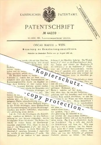 original Patent - Oscar Marth in Wien , 1887, Beackerungsmaschinen , Pflug , Pflügen , Landwirtschaft , Ackerbau , Bauer