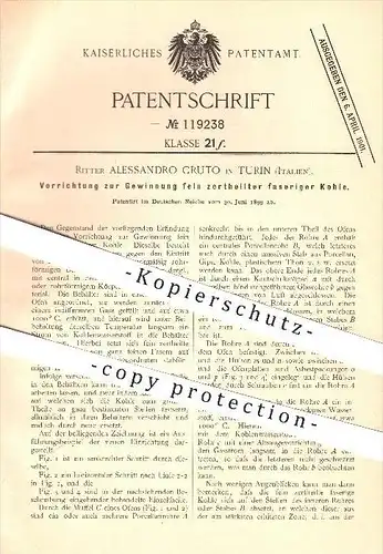 original Patent - Ritter Alessandro Cruto in Turin , Italien , 1899 , Gewinnung von Kohle , Kohlen , Ofen !!!