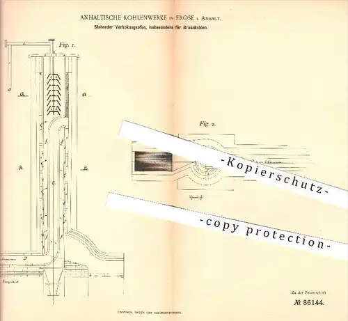 original Patent - Anhaltische Kohlenwerke in Frose in Anhalt , 1895, Verkokungsofen für Braunkohle , Kohle , Ofen , Öfen