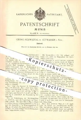 original Patent - Georg Schwidtal in Altwasser , Schlesien , 1897 , Siebrost , Rost , Kohlerost , Kohle !!!