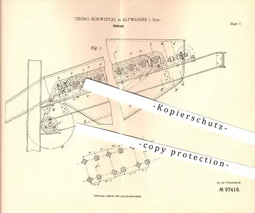 original Patent - Georg Schwidtal in Altwasser , Schlesien , 1897 , Siebrost , Rost , Kohlerost , Kohle !!!