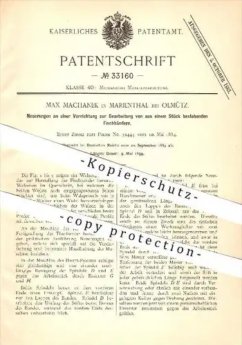 original Patent - Max Machanek in Marientahl b. Olmütz /  Olomouc , 1884, Bearbeitung von Fischbändern !!!