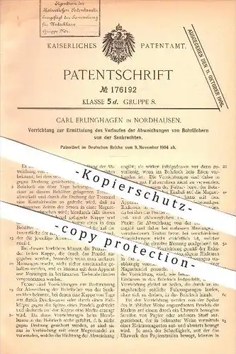 original Patent - Carl Erlinghagen in Nordhausen , 1904 , Bohrlöcher , Bohren , Bohrer , Pendel , Magnet , Lot !!!