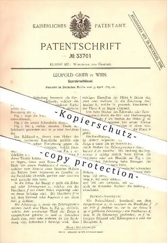 original Patent - Leopold Grieb in Wien , 1885 , Gasrohrschlüssel , Werkzeug , Zange , Rohrzange , Schlüssel !!!