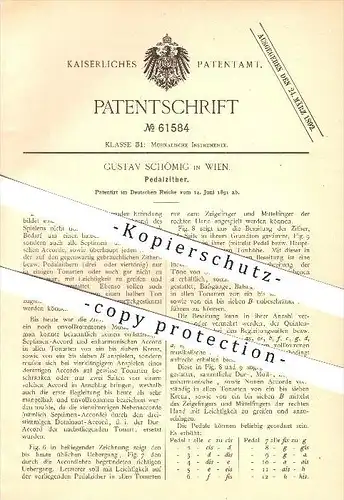 original Patent - Gustav Schömig in Wien , 1891 , Pedalzitter , Zitter , Zittern , Musik , Musikinstrumente !!!