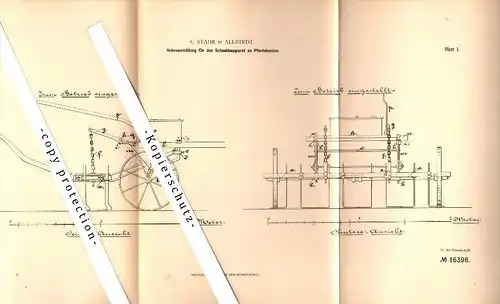 Original Patent - C. Stahr in Allstedt , 1881 , Hebevorrichtung an Schneideapparaten , Landwirtschaft !!!