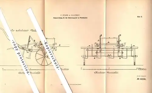 Original Patent - C. Stahr in Allstedt , 1881 , Hebevorrichtung an Schneideapparaten , Landwirtschaft !!!