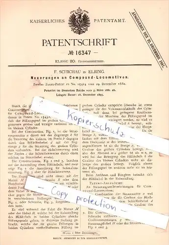 Original Patent - F. Schichau in Elbing , 1881 , Neuerungen an Compoud-Locomotiven !!!