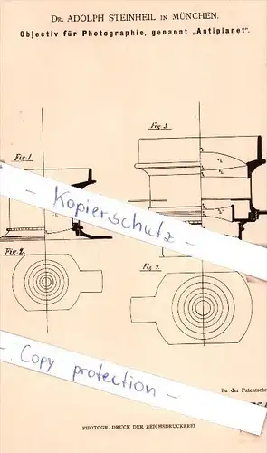 Original Patent - Dr. Adolph Steinheil in München , 1881 , Objektiv für Photographie !!!