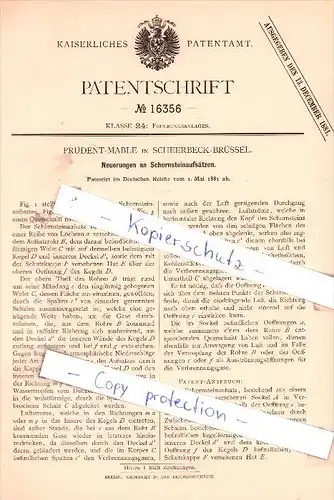 Original Patent - Prudent-Mable in Scheerbeck-Brüssel , 1881 , Schornsteinaufsätze !!!