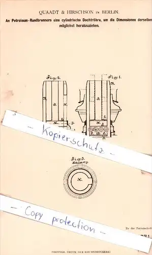 Original Patent - Quaadt & Hirschson in Berlin , 1880 , Beleucchtungsgegenstände !!!