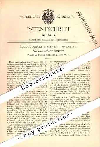 Original Patent - August Aeppli in Riesbach b. Zürich , 1881 , Schraubenpropeller , Schiffbau , Schiffe !!!