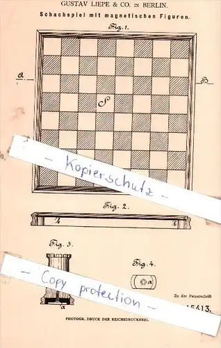 Original Patent - Gustav Liepe & Co. in Berlin , 1881 , Schachspiel mit Figuren , Schach !!!